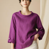 100% Linen Draped Neck Top HOLLIS