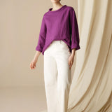 100% Linen Draped Neck Top HOLLIS