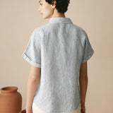 100% Linen Striped Classic Button-Front Shirt HUNTER