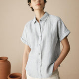 100% Linen Striped Classic Button-Front Shirt HUNTER