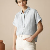 100% Linen Striped Classic Button-Front Shirt HUNTER