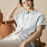 100% Linen Striped Classic Button-Front Shirt HUNTER
