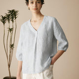 100% Linen Puff Sleeves Top LEAH
