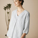 100% Linen Puff Sleeves Top LEAH