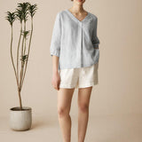 100% Linen Puff Sleeves Top LEAH