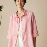 100% Linen Peter Pan Collar 3/4 Sleeve Shirt ASTRID