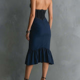 Christine - Elegant Halter Zipper Ruched Midi Dress