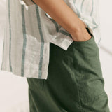 100% Linen Stripe Shawl V-Neck Half Sleeve Top