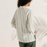 100% Linen Stripe Shawl V-Neck Half Sleeve Top