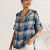 100% Linen V-Neck Short Sleeve Shirt SIERRA