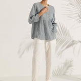 Linen Checked Long-Sleeved Top CAROLINE