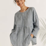 Linen Checked Long-Sleeved Top CAROLINE