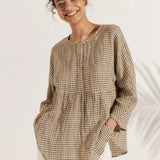 Linen Checked Long-Sleeved Top CAROLINE