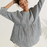 Linen Checked Long-Sleeved Top CAROLINE
