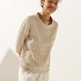 Linen Gingham Checked Round Soft-Fold Collar Top LAURA