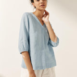 100% Linen Puff Sleeves Top LEAH