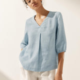 100% Linen Puff Sleeves Top LEAH