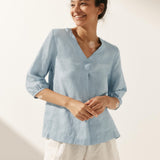 100% Linen Puff Sleeves Top LEAH