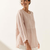 Linen Checked Long-Sleeved Top CAROLINE