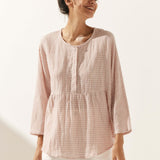 Linen Checked Long-Sleeved Top CAROLINE