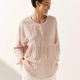 Linen Checked Long-Sleeved Top CAROLINE