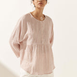 Linen Checked Long-Sleeved Top CAROLINE
