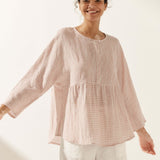 Linen Checked Long-Sleeved Top CAROLINE