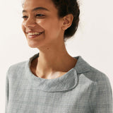 Linen Gingham Checked Round Soft-Fold Collar Top LAURA