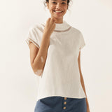 Linen Cutout Turtleneck Top QUINN