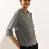 Linen Gingham Checked Round Soft-Fold Collar Top LAURA