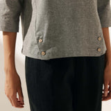 Linen Gingham Checked Round Soft-Fold Collar Top LAURA