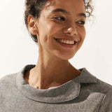 Linen Gingham Checked Round Soft-Fold Collar Top LAURA