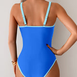 Maclair & Co. - Womens Tummy Control Swimsuit Color Block One Piece Bathing Suits Slimming Double Straps Swimwear High Cut Swim Suit