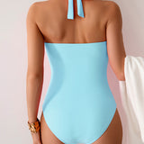 Maclair & Co. - Women's One Piece Swimsuit V Neck Halter Swimwear Twist Front Ruched Tummy Control Bathing Suit