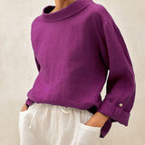 100% Linen Draped Neck Top HOLLIS