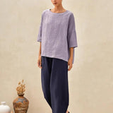 100% Linen Boatneck 3/4 Length Sleeve Top AURORA