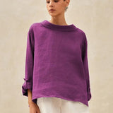 100% Linen Draped Neck Top HOLLIS