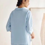 100% Linen Shawl V-Neck Half Sleeve Top JADE