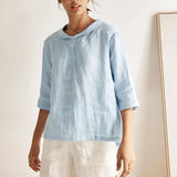 100% Linen Shawl V-Neck Half Sleeve Top JADE
