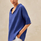 100% Linen V-Neck Short Sleeve Shirt SIERRA