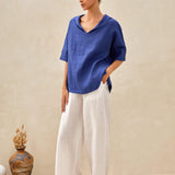 100% Linen V-Neck Short Sleeve Shirt SIERRA