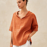 100% Linen V-Neck Short Sleeve Shirt SIERRA