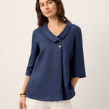 100% Linen Asymmetric Collar Inverted Pleat Top OTTILIE
