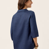 100% Linen Asymmetric Collar Inverted Pleat Top OTTILIE