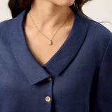 100% Linen Asymmetric Collar Inverted Pleat Top OTTILIE