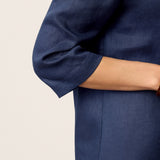 100% Linen Asymmetric Collar Inverted Pleat Top OTTILIE