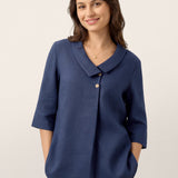 100% Linen Asymmetric Collar Inverted Pleat Top OTTILIE