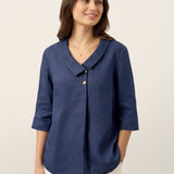 100% Linen Asymmetric Collar Inverted Pleat Top OTTILIE