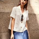 100% Linen Button-Up Short Sleeve Shirt ORENDA