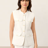 100% Linen Four-Pocket Tailored Sleeveless Vest COSIMA